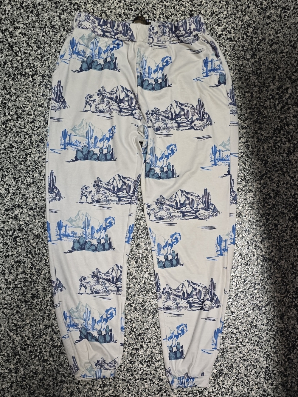 Lucky & Blessed White Joggers with Navy Horse Print
